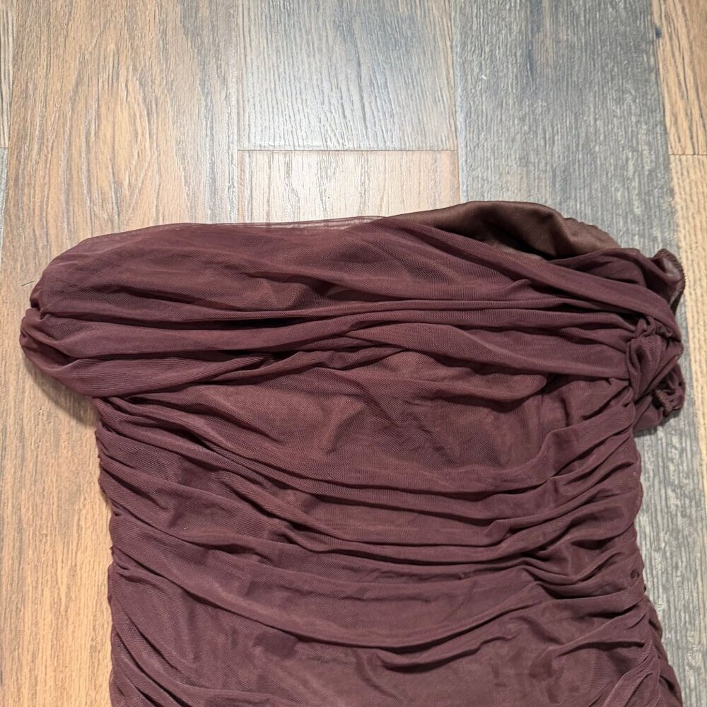 Lulu's Brown Ruched Off-Shoulder Midi Dress - Picture 3 of 8